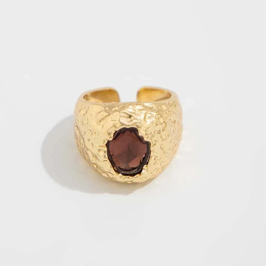 Gold Hammered Deep Brown Adjustable Ring-EllyBoutique