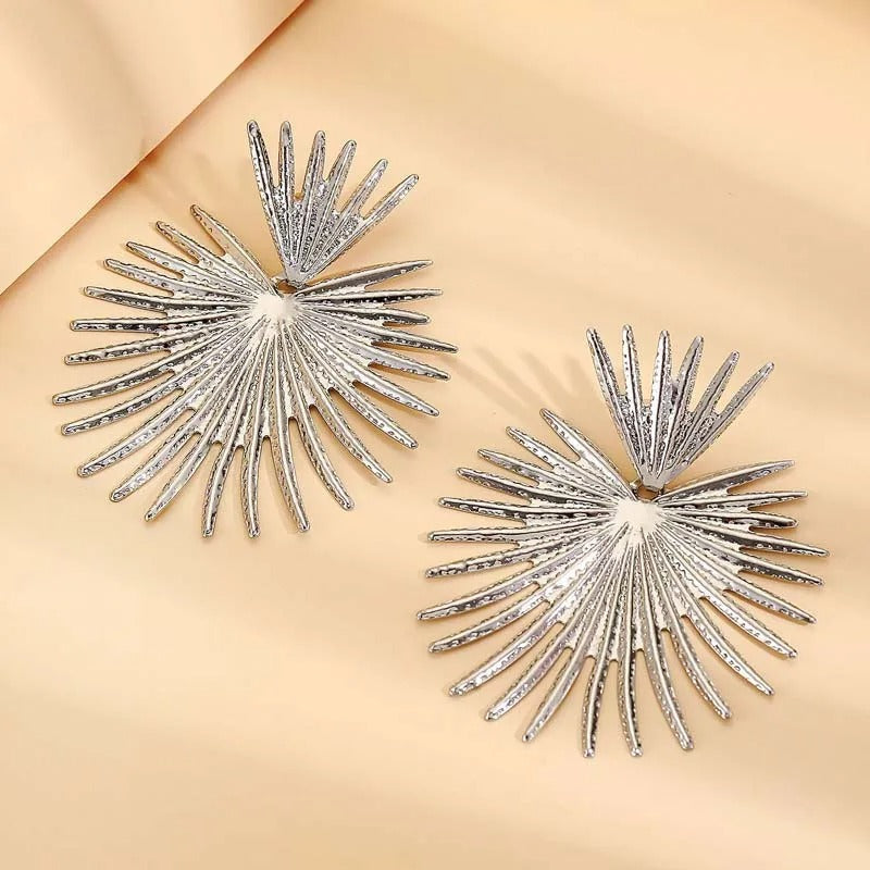 Silver Spiked Radiant Sunburst Design Earrings-EllyBoutique