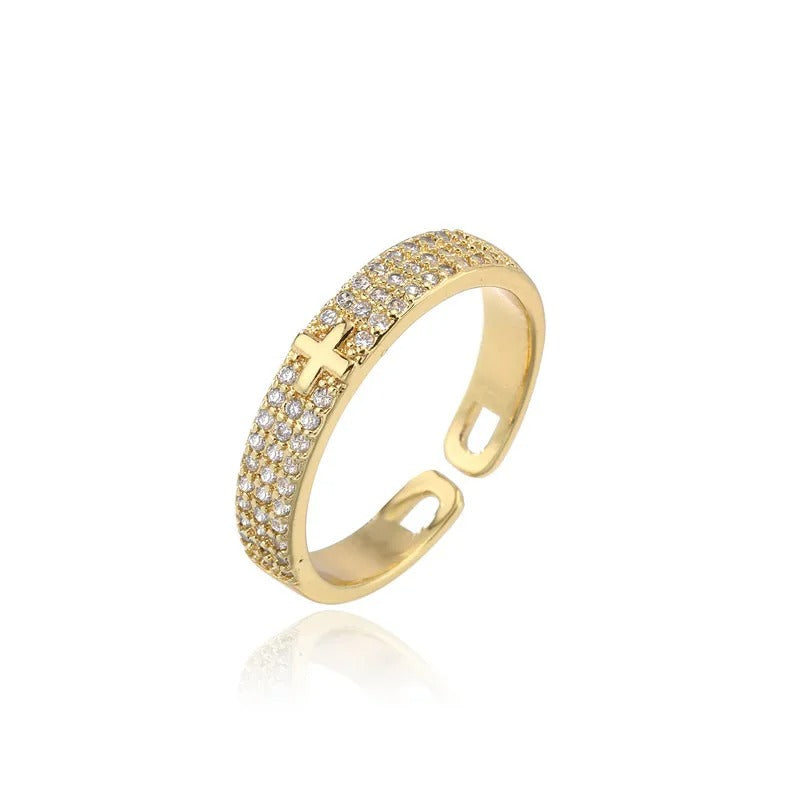 Gold Sparkling Faith Resizable Ring-EllyBoutique