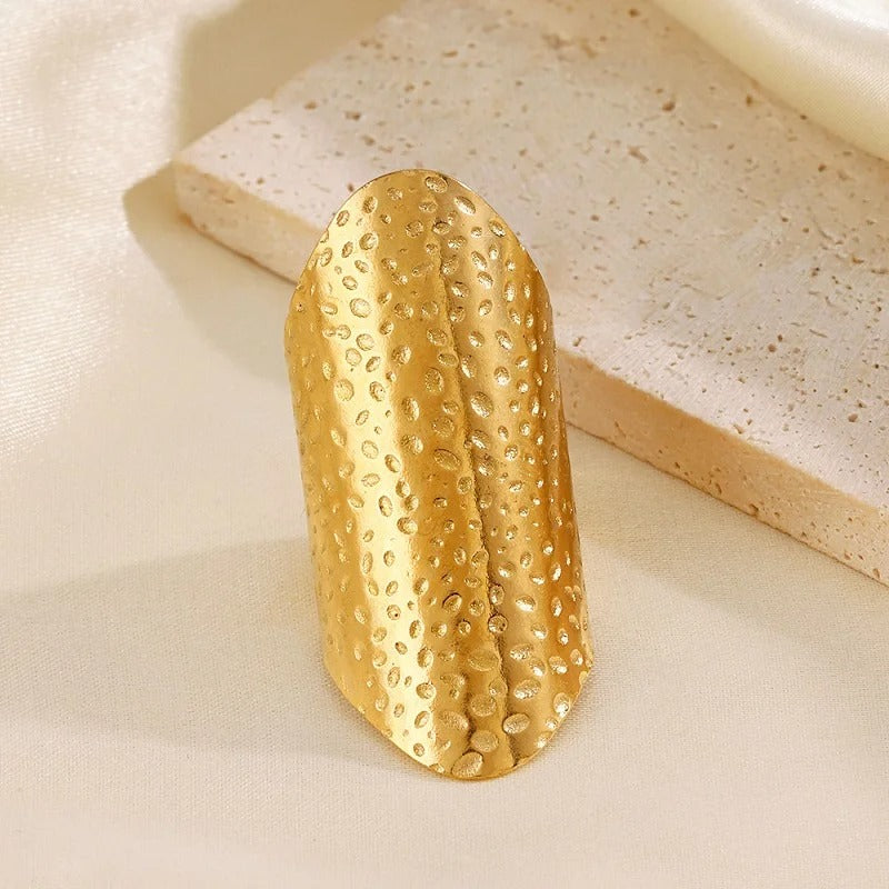 Stunning Gold Hammered Surface Adjustable Ring-EllyBoutique