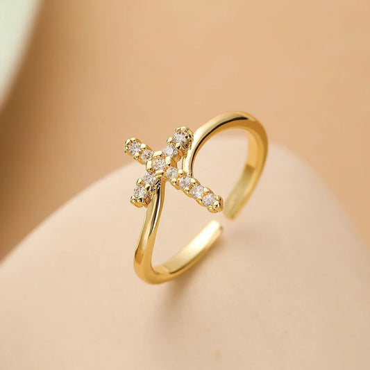 Gold Crystal Cross Resizable Ring-EllyBoutique