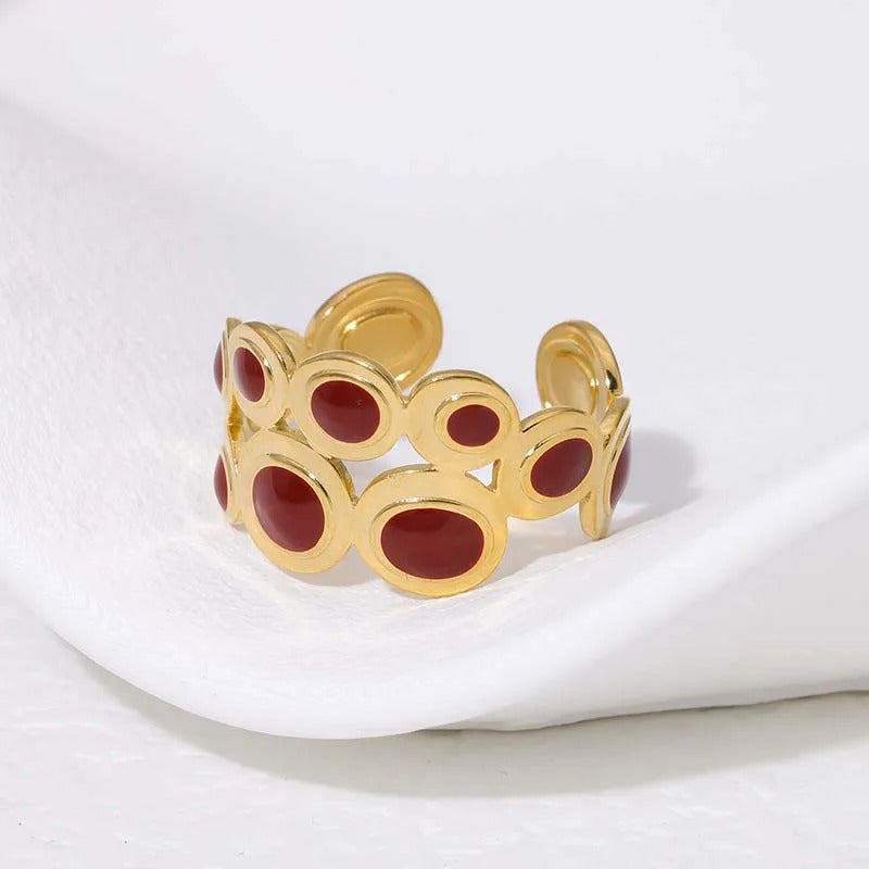 Vintage Crafted Gold Red Stone Adjustable Ring-EllyBoutique