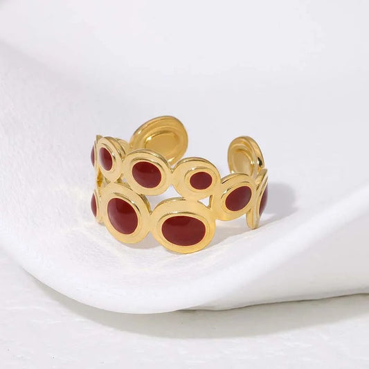 Vintage Crafted Gold Red Stone Adjustable Ring-EllyBoutique