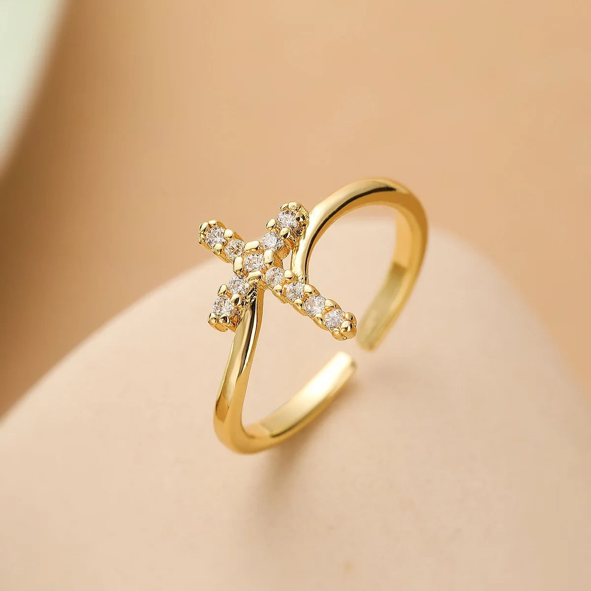 Gold Crystal Cross Resizable Ring-EllyBoutique