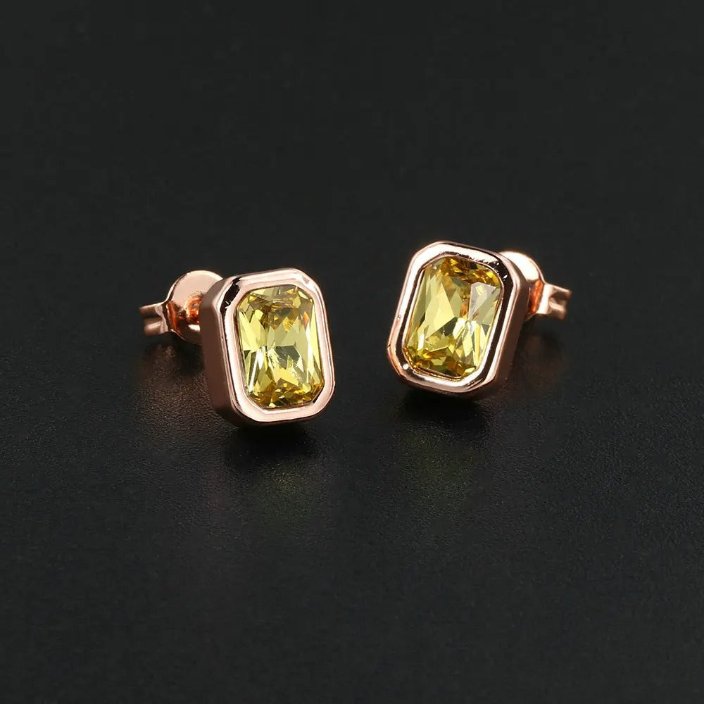 Timeless Rose Gold Bright Yellow Rectangular-Cut Earrings-EllyBoutique