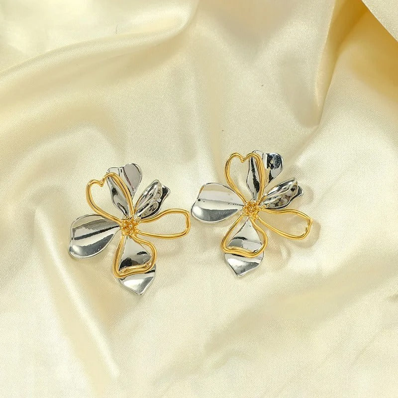 Gold & Silver Flower Petals Earrings-EllyBoutique
