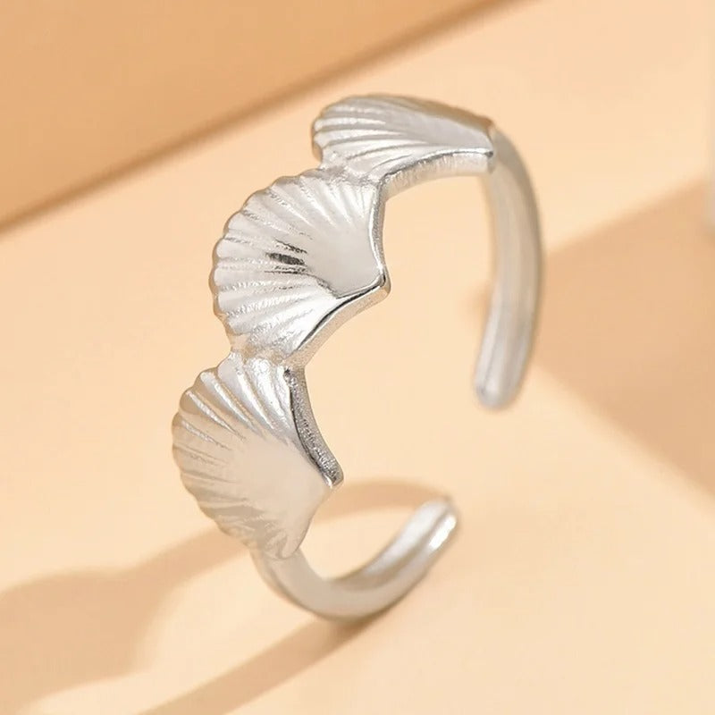 Silver Textured Leaf Pattern Adjustable Ring-EllyBoutique