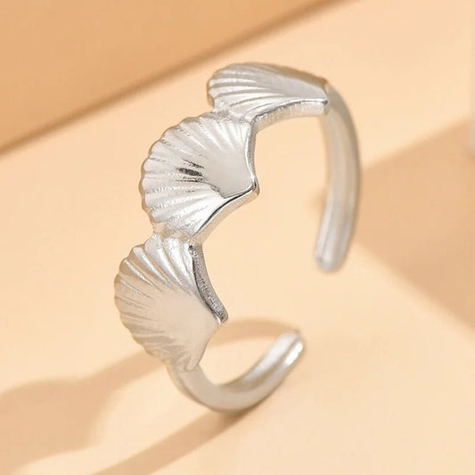 Silver Textured Leaf Pattern Adjustable Ring-EllyBoutique