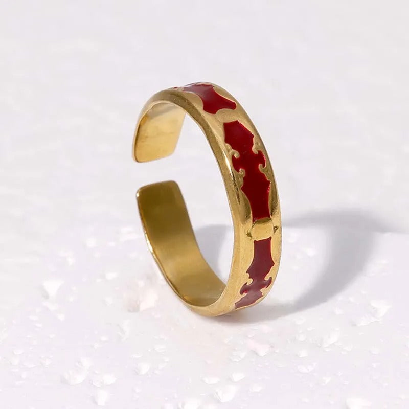 Vintage Gold Sleek Red Inlay Adjustable Ring-EllyBoutique