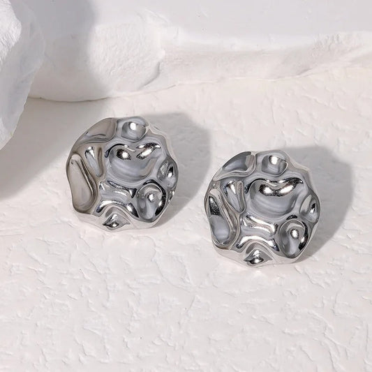 Abstract Wavy Texture Silver Earrings-EllyBoutique