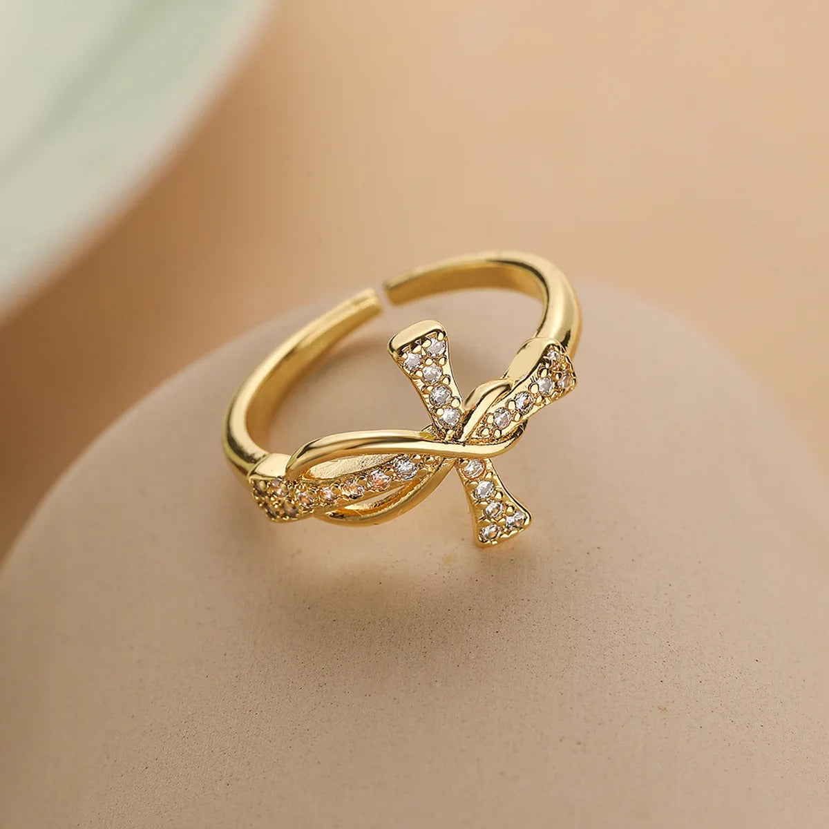 Gold Twisted Cross Resizable Ring-EllyBoutique
