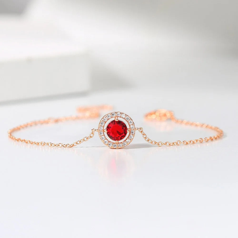 Classic Rose Gold Round Red Gem & Crystal Bracelet-EllyBoutique
