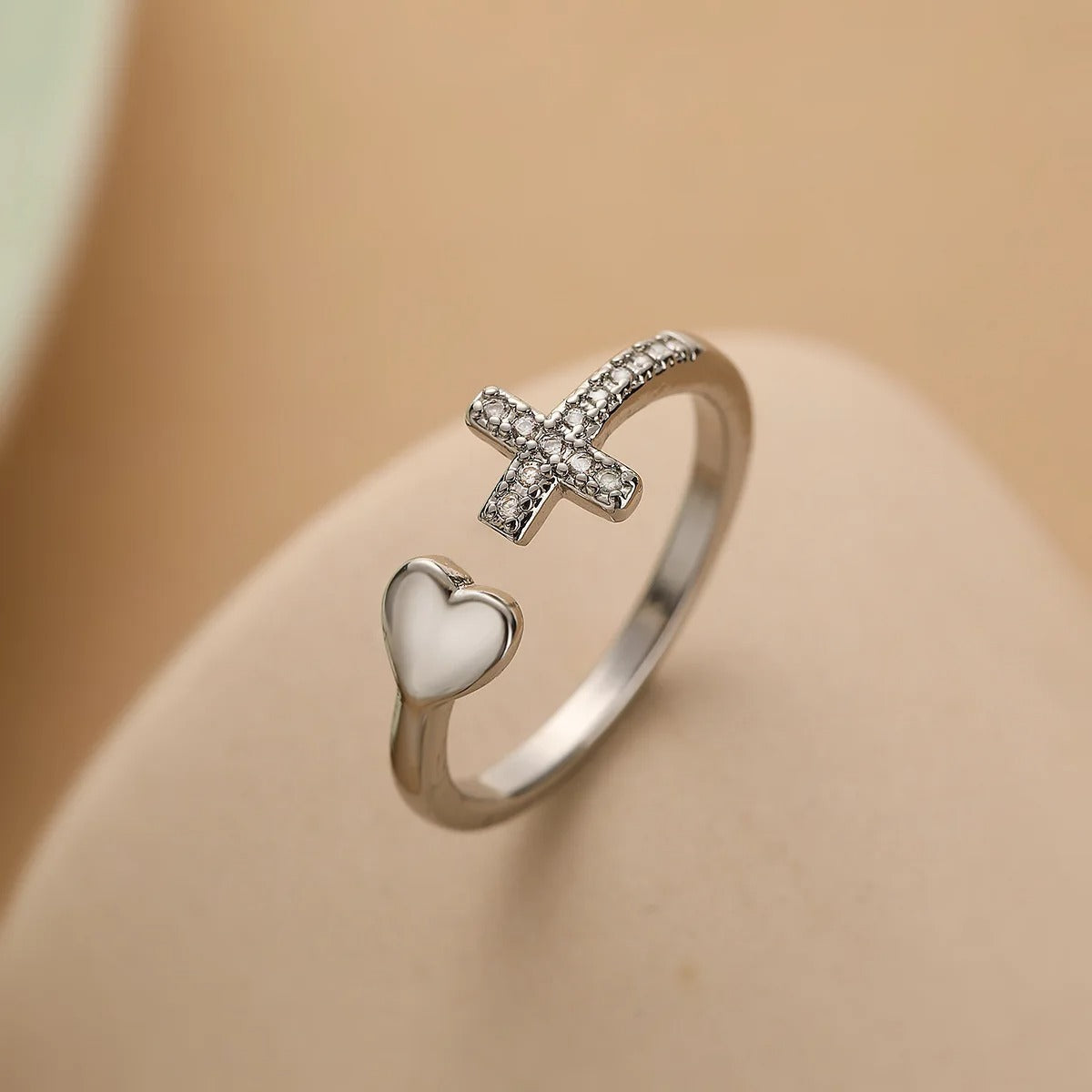 Vintage Love Cross Silver Resizable Ring-EllyBoutique