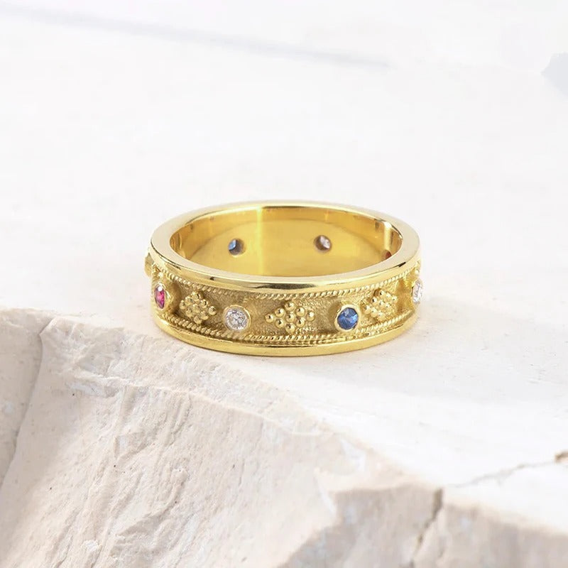 Vintage Gold Colorful Stone Band Ring-EllyBoutique