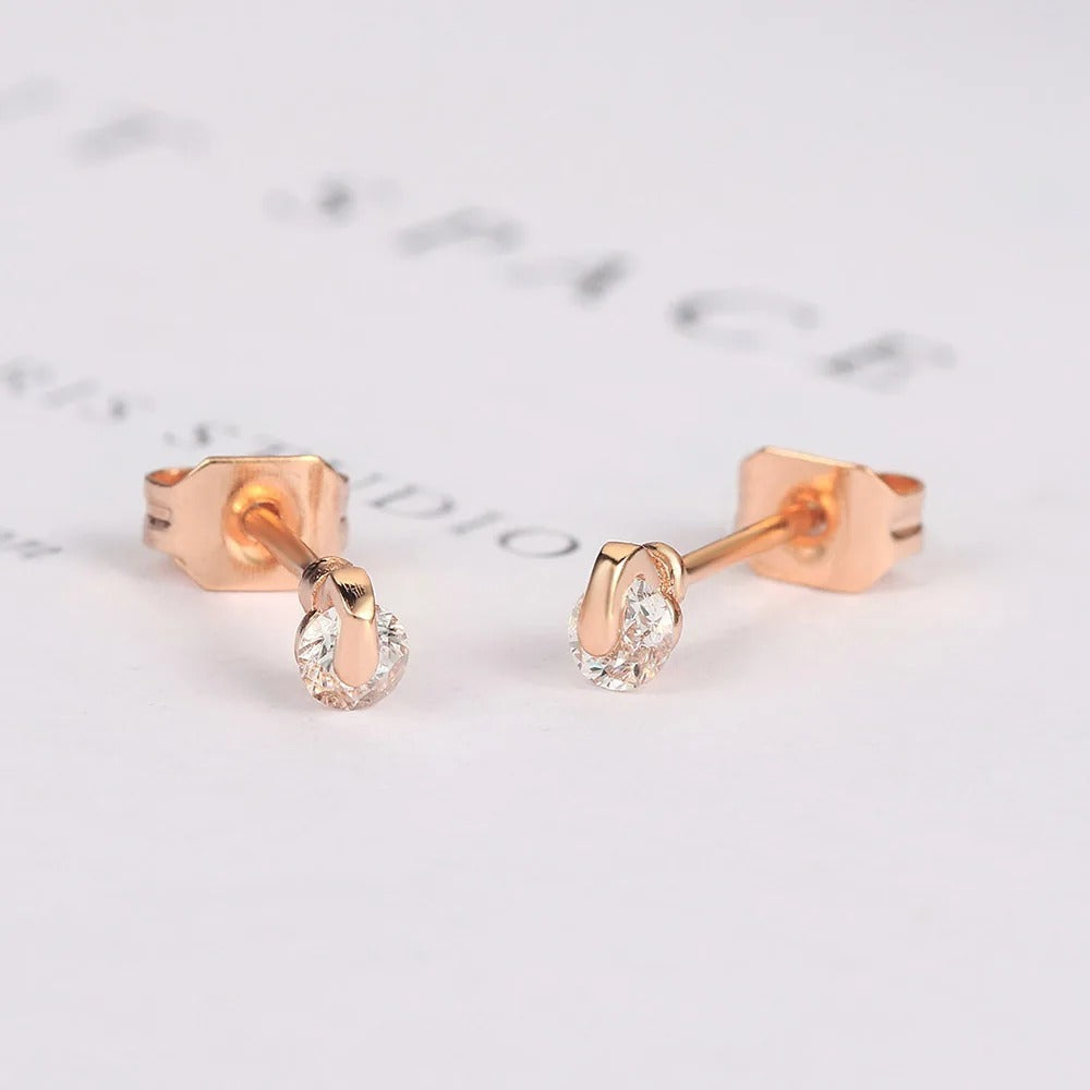 Classic Rose Gold Clear Oval-Cut Crystal Earrings-EllyBoutique