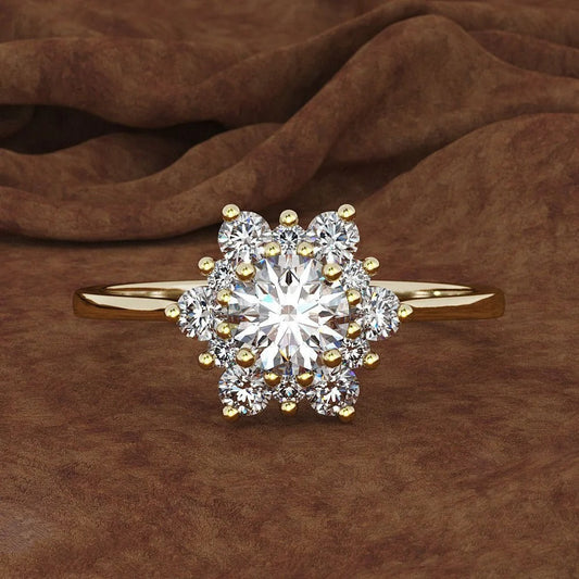 Vintage Gold Crystal Flower Cluster Shimmering Ring-EllyBoutique