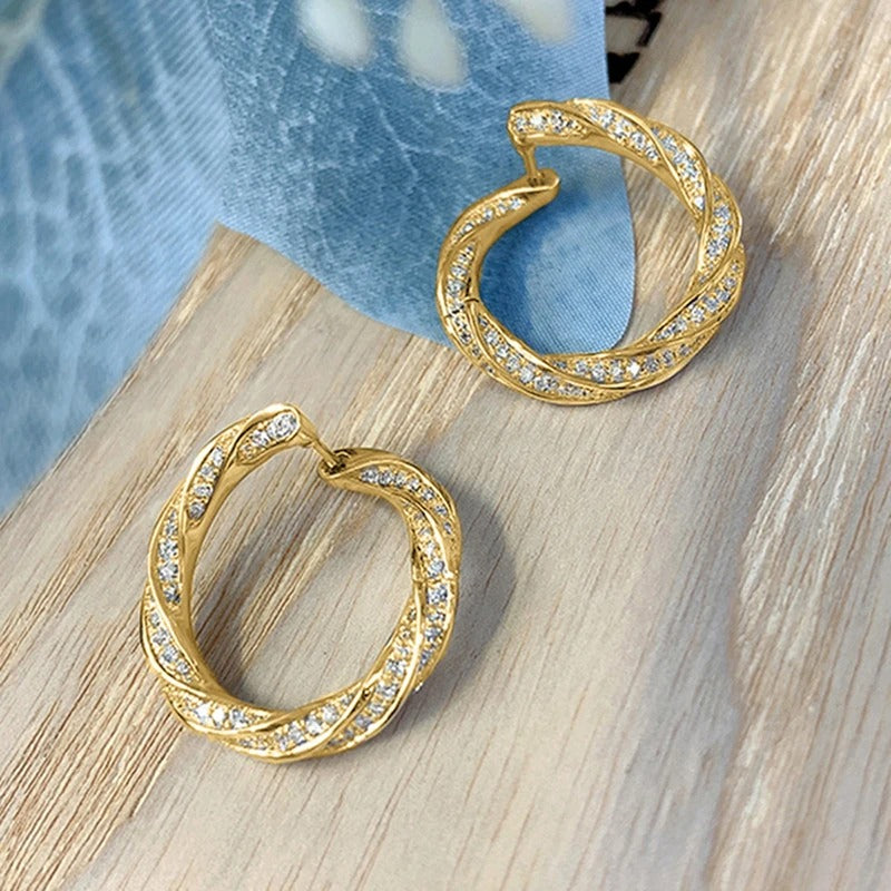 Gold Twisted Crystal Earrings-EllyBoutique