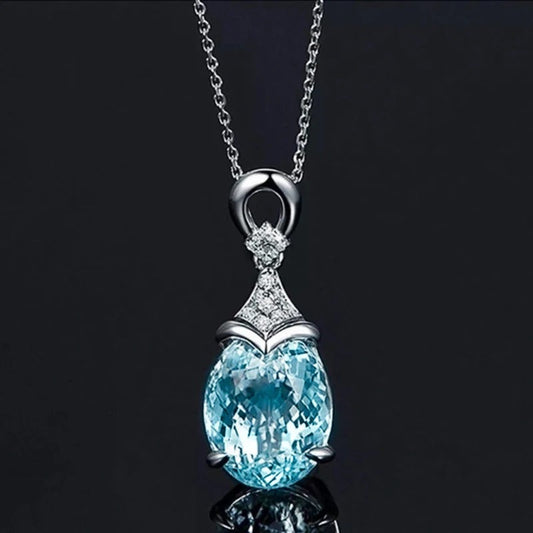 Vintage Silver Aqua Crystal Necklace-EllyBoutique