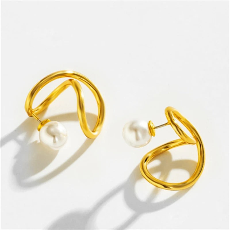 Vintage Gold Pearl Swirl Earrings-EllyBoutique