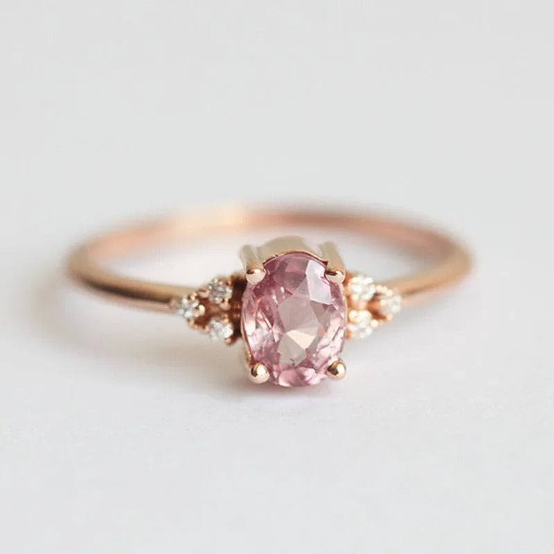 Vintage Pink Oval Stone Rose Gold Ring-EllyBoutique