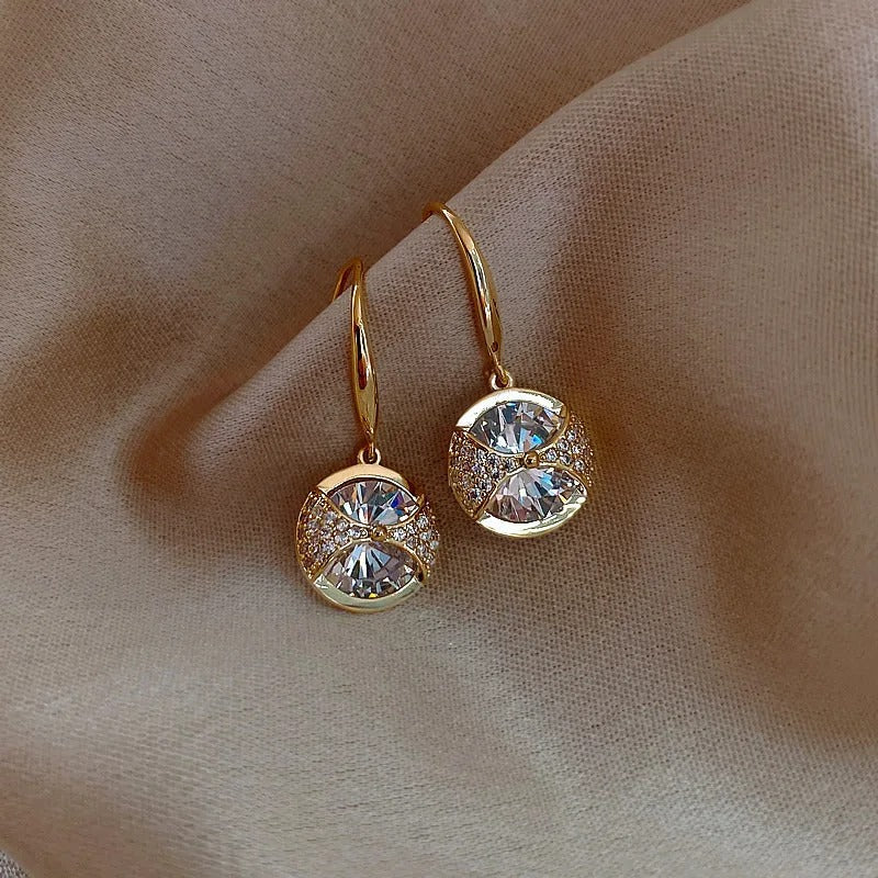 Gold Round Sparkle Drop Earrings-EllyBoutique
