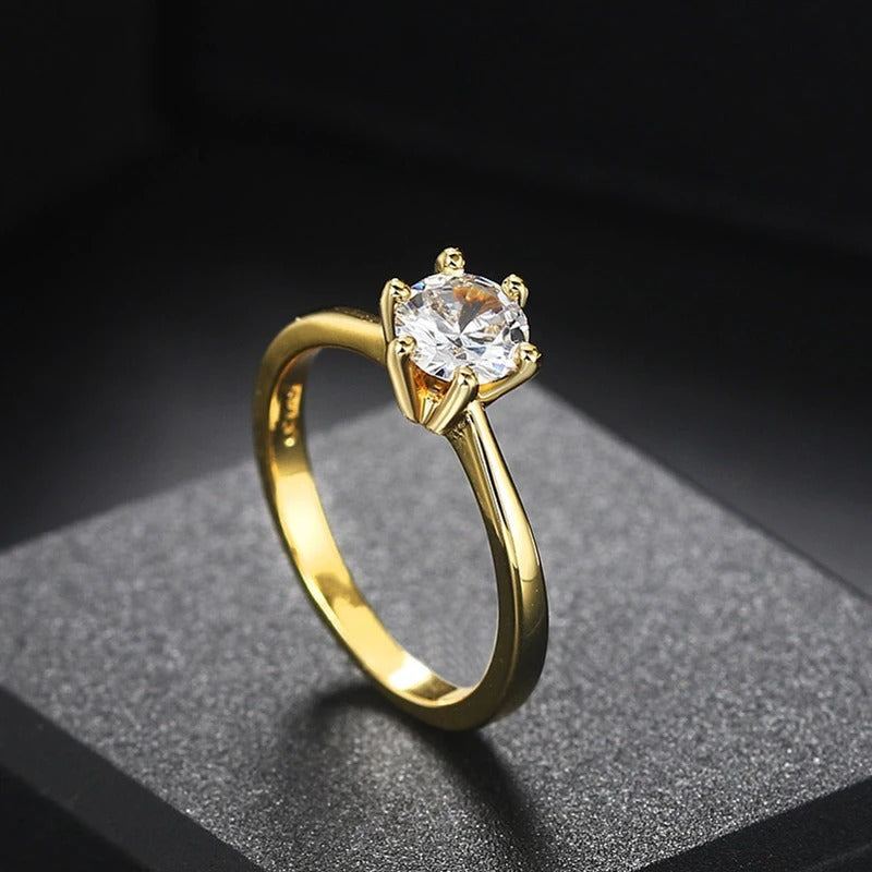 Timeless Gold Solitaire Round Center Ring-EllyBoutique