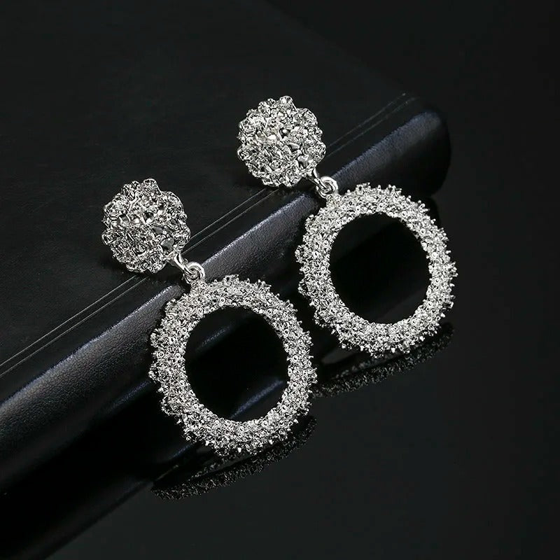Vintage Silver Big Round Dangle Earrings-EllyBoutique