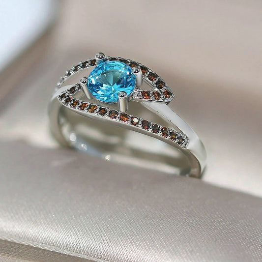 Vintage Silver Blue Gem & Brown Crystal Ring-EllyBoutique