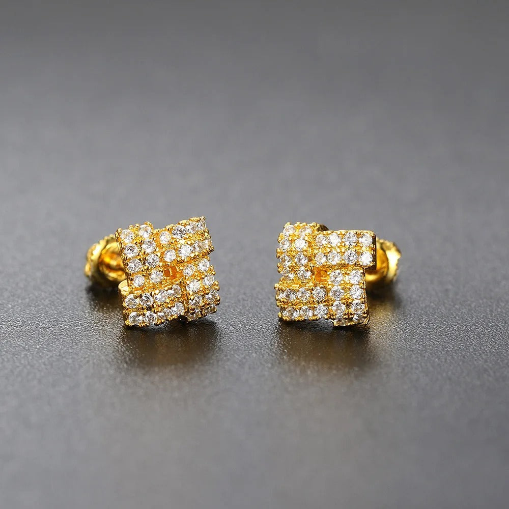 Vintage Gold Square Zircon Crystal Earrings-EllyBoutique
