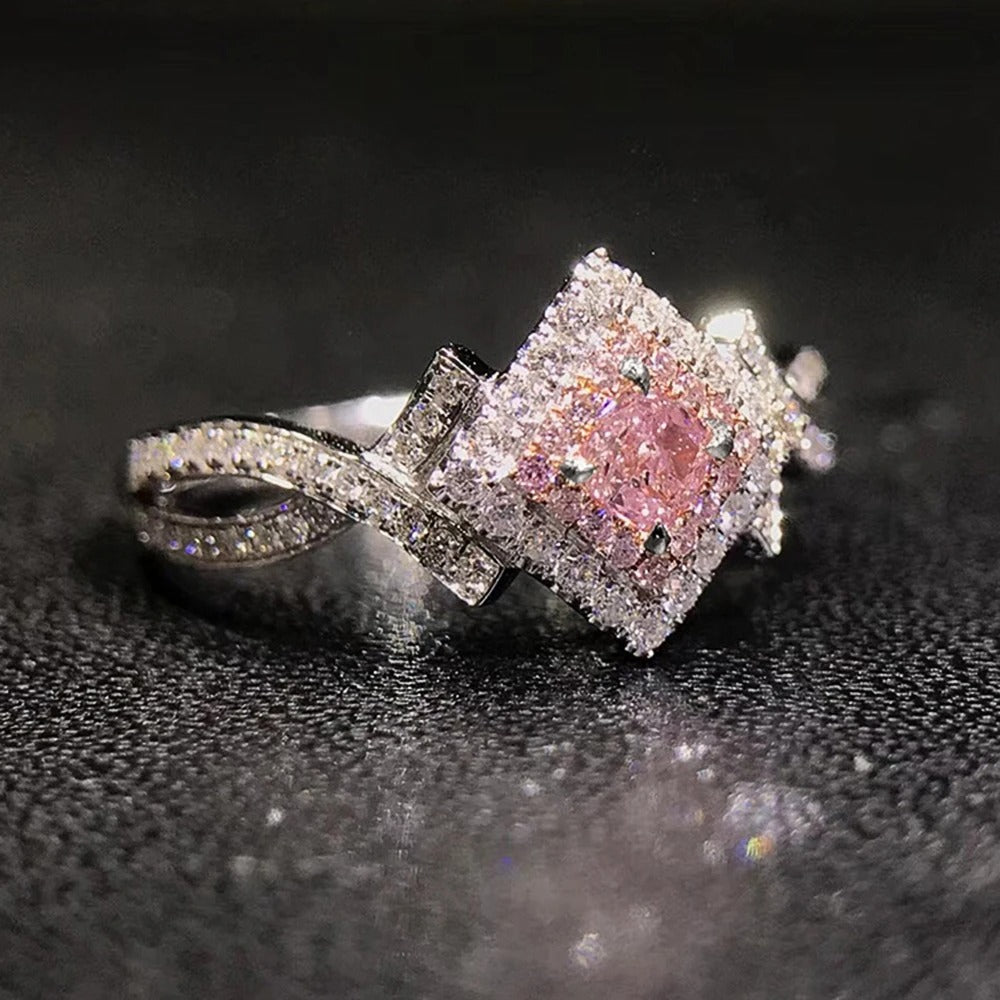 Vintage Pink Diamond & Crystal Ring-EllyBoutique