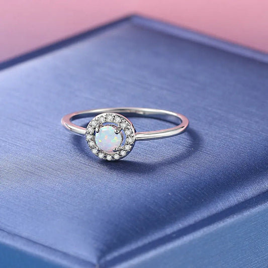 Vintage Silver Halo Opal Ring-EllyBoutique