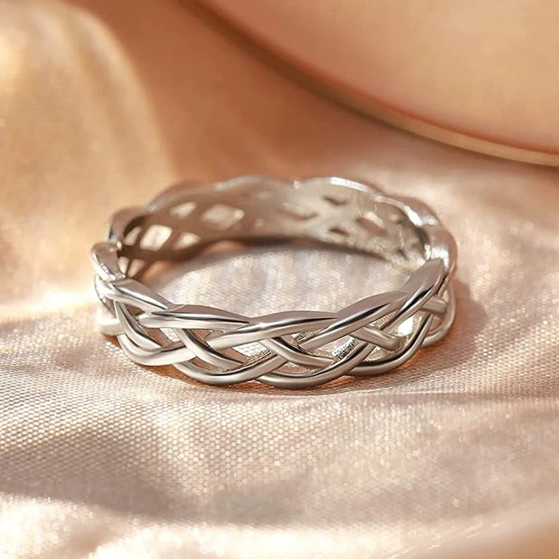 Twisted Silver Woven Band Ring-EllyBoutique