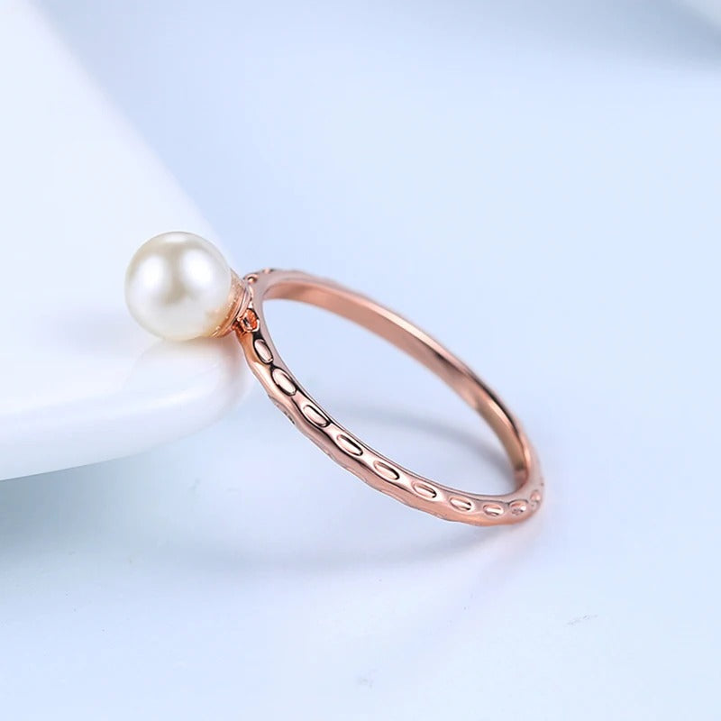 Classic Rose Gold Pearl Accent Ring-EllyBoutique