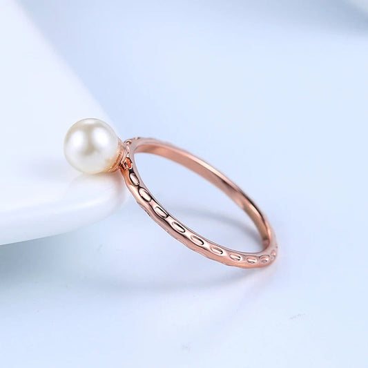 Classic Rose Gold Pearl Accent Ring-EllyBoutique
