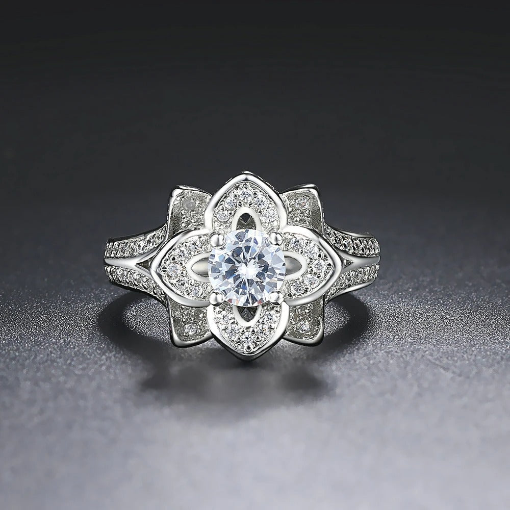 Timeless Floral Silver Band Vintage Ring-EllyBoutique