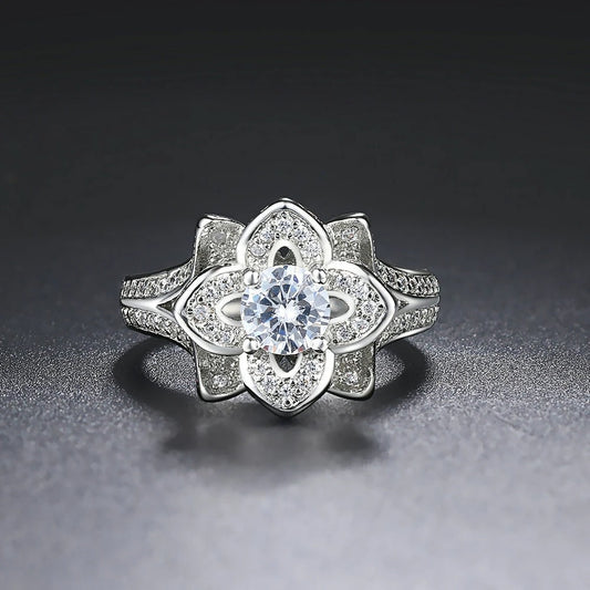 Timeless Floral Silver Band Vintage Ring-EllyBoutique