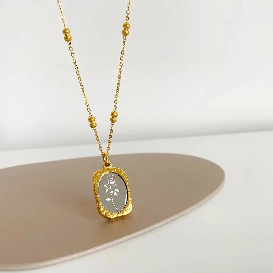 Gold Rose Charm Pendant Necklace-EllyBoutique