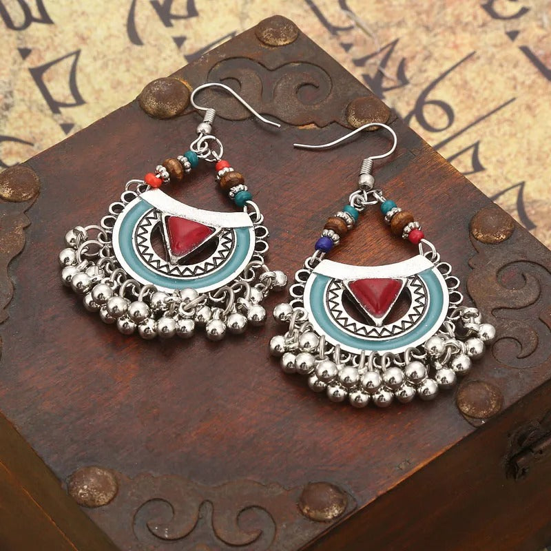 Handmade Red & Blue Geometric Bohemian Earrings-EllyBoutique