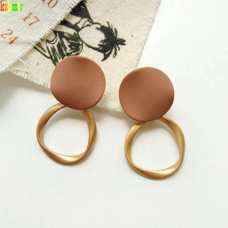 Vintage Matte Brown & Gold Hoop Earrings-EllyBoutique