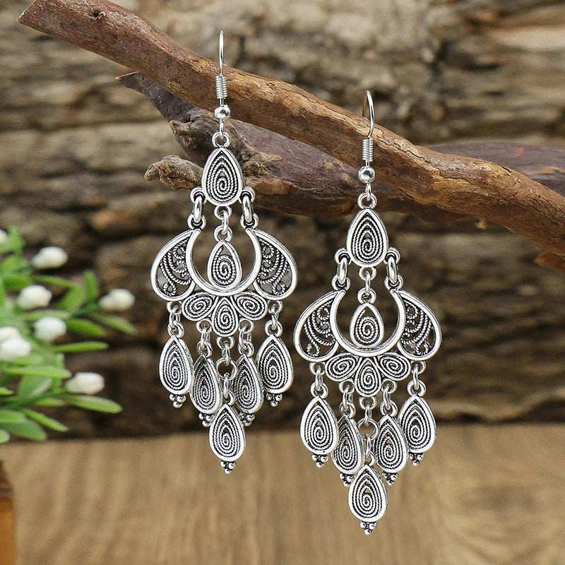 Antique Silver Drop Dangle Earrings-EllyBoutique