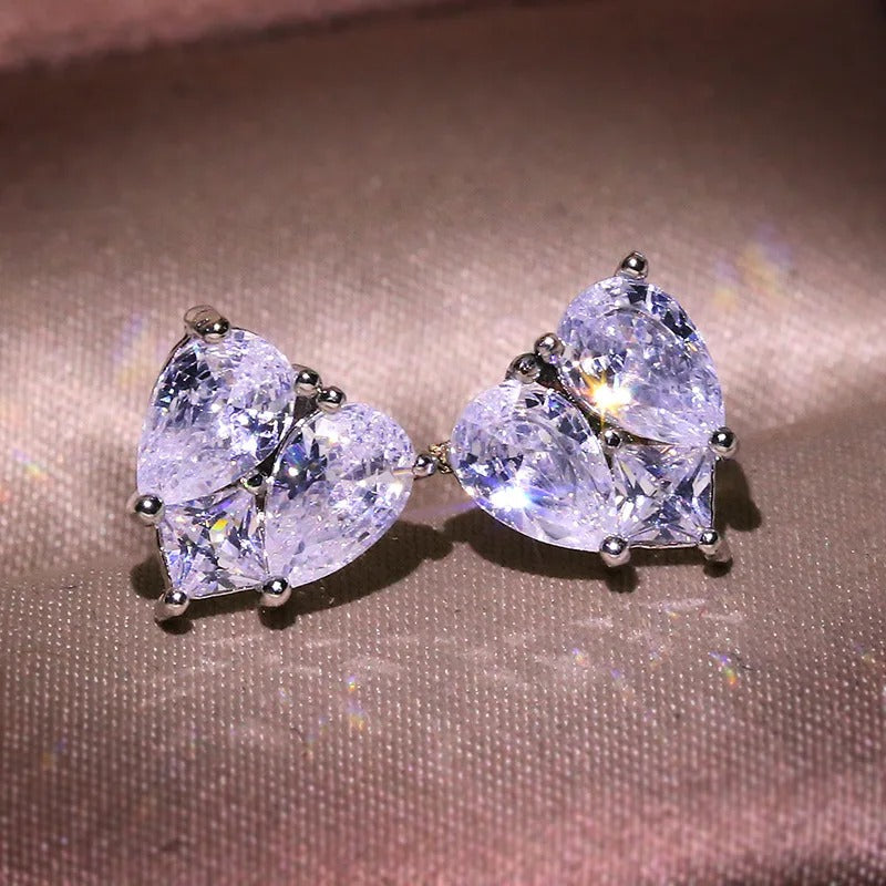 Timeless Heart-Shaped Brilliant Gemstone Sparkle Earrings-EllyBoutique