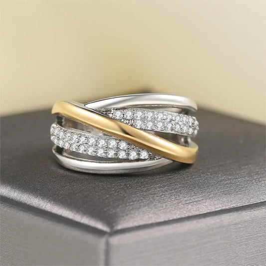 Vintage Silver & Gold Intertwined Diamond Ring-EllyBoutique