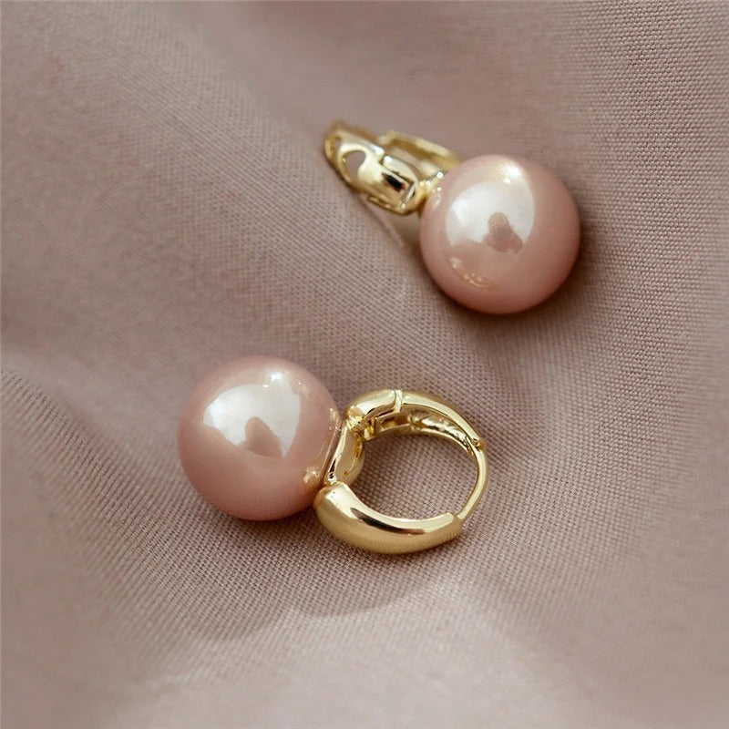 Vintage Gold Pink Pearl Earrings-EllyBoutique