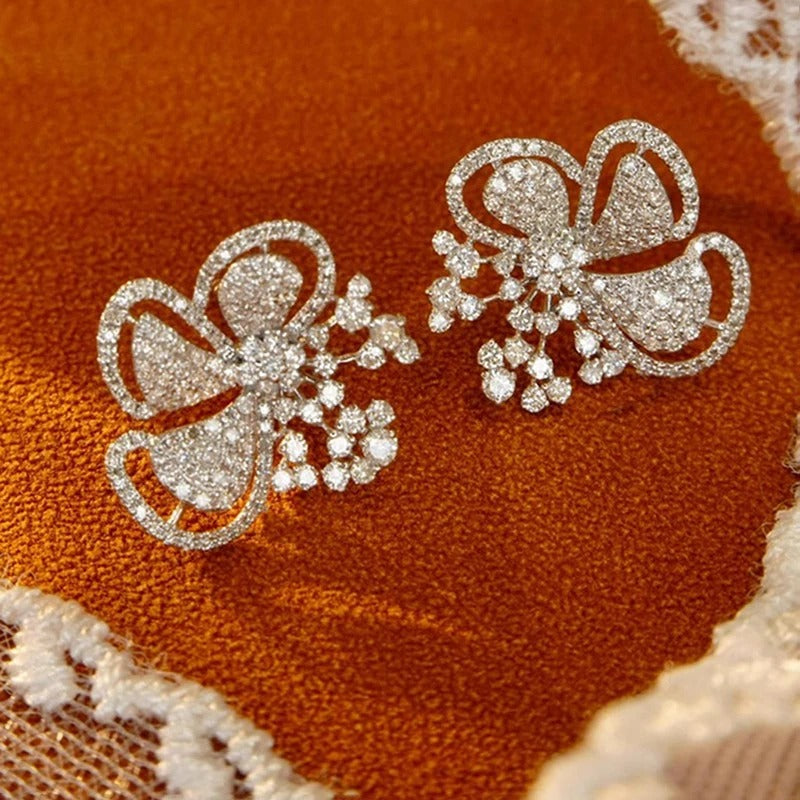 Vintage Silver Sparkling Bloom Earrings-EllyBoutique