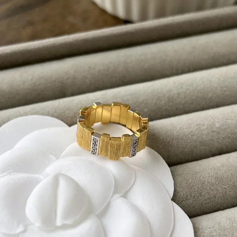 Retro Gold Diamond Geometric Band Adjustable Ring-EllyBoutique