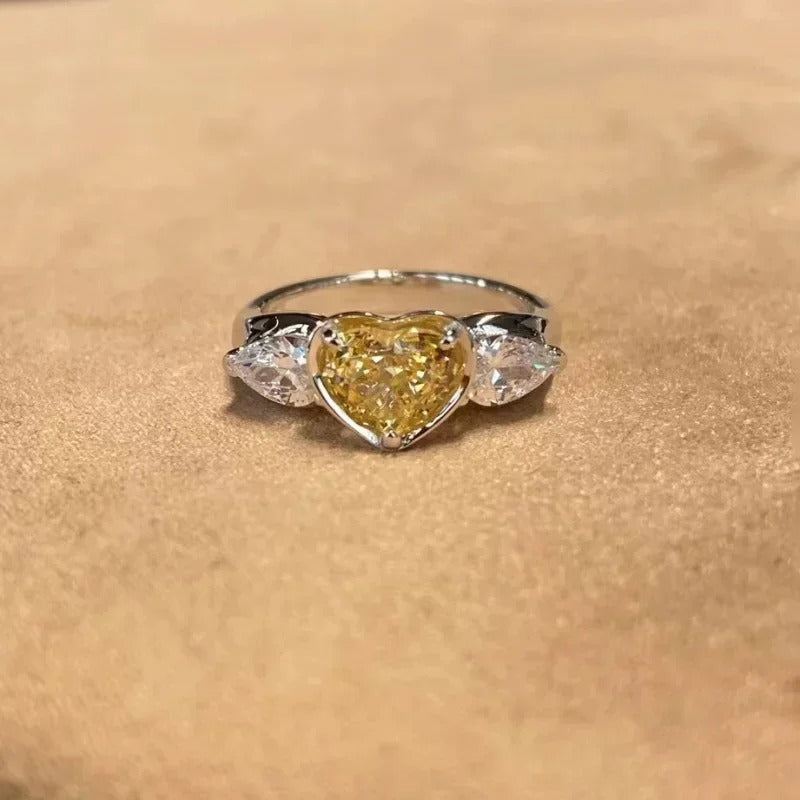 Yellow Heart & White Gemstone Vintage Adjustable Ring-EllyBoutique