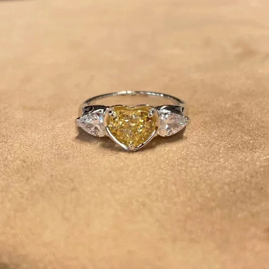 Yellow Heart & White Gemstone Vintage Adjustable Ring-EllyBoutique
