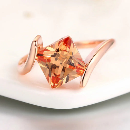Rose Gold Pyramid-Cut Orange Gem Ring-EllyBoutique