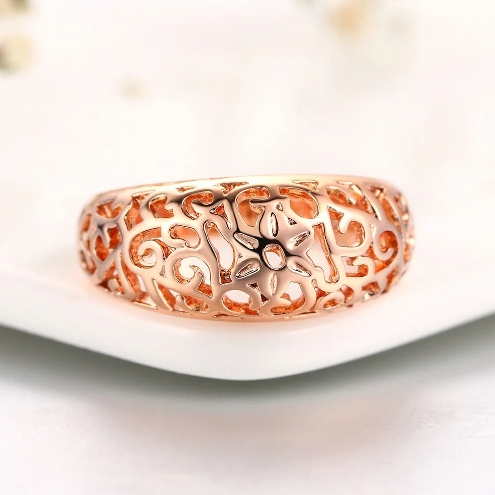 Rose Gold Intricate Floral Pattern Ring-EllyBoutique