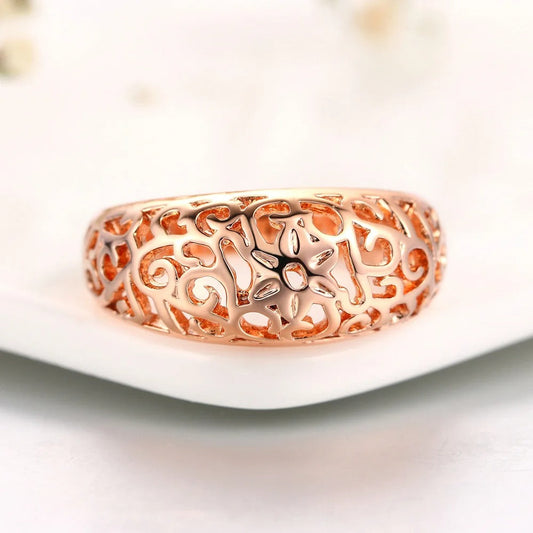 Rose Gold Intricate Floral Pattern Ring-EllyBoutique